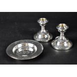 A pair of Elizabeth II hallmarked silver dwarf candlesticks, Birmingham 1971, Sanders & McKenzie,