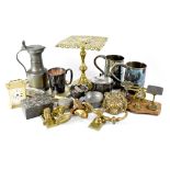A mixed lot of metalware to include brass,