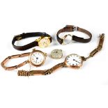 Two vintage ladies' rose gold watches, one with expandable bracelet strap,