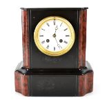 A Victorian black slate and rouge marble eight-day mantel clock with French movement,