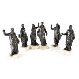 A set of six bronzed Classical ecclesiastical and scholarly figures, all on square marble base,