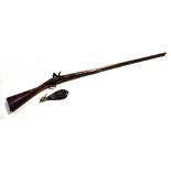 A 19th century flintlock smooth-bore musket with 46-inch barrel and inset with brass furniture,