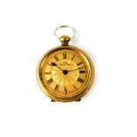 Ivy; a gilt metal key wind open face pocket watch with engraved case, 39mm.