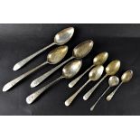 Six Georgian and Victorian hallmarked silver spoons, 'Old English' pattern,