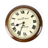 Morath Bros Liverpool; an early 20th century oak-cased station-style wall clock,