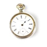 Waltham, Mass, Bond Street; a white metal keyless wind pocket watch with safety pinion movement,