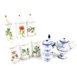 A set of six Limoges reproduction apothecary jars,