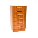 A G-Plan teak chest of six drawers, on a plinth base, label to interior, 103 x 56 x 44.5cm.