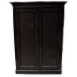 A Victorian painted pine two-door cupboard on plinth base with bracket feet, 187.5 x 135.5 x 75.5cm.