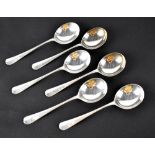 A set of six George VI hallmarked silver soup spoons, Sheffield 1945, Roberts & Beck Ltd,