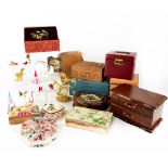 A quantity of mainly jewellery boxes to include fabric examples, metal Chinoiserie-style example,