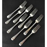 A set of eight George IV hallmarked silver dessert forks, London 1830, maker's mark rubbed,