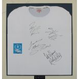 A signed Boyzone white cotton T-shirt with authentic autographs by Ronan Keating, Keith Duffy,