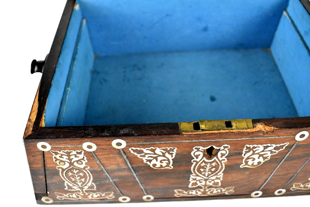 A Victorian rosewood and mother of pearl inlaid jewellery box of sarcophagus form, - Image 4 of 4