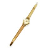 Longines; a ladies' 9ct gold wristwatch, the dial set with Arabic numerals,