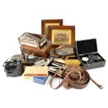 A collectors' lot to include a Box Brownie camera, various others, playing cards, leather belts,