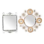 Two contemporary mirrors, a circular mirror with large ornate circular copper frame,