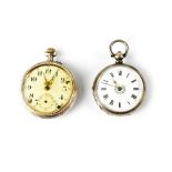 A Continental silver key wind open face pocket watch with fancy case and dial,