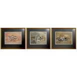 ROLLASON; a set of three modern watercolour, pastel and ink maritime harbour scenes,