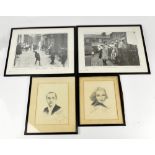 Two indistinctly signed pencil drawings depicting Florence Desmond, 26 x 22cm, and Harry Ray, 27.5 x