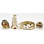 ROYAL CROWN DERBY; four animal paperweights to include 'Crocodile', complete with certificate, '