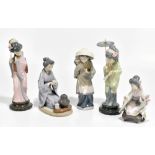 LLADRO; five figures depicting Japanese girls, height  of largest example 31cm (5).Additional