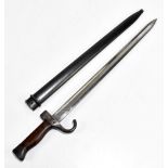 A French Model 1892 bayonet, the fullered blade stamped 'JC' to base, the quillon no.92983, with