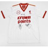 LIVERPOOL FC LEGENDS; an LFC Retro 1985-86 season shirt with Crown Paints logo, signed to front by