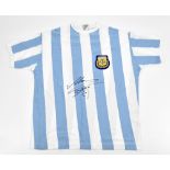 DIEGO MARADONA; a signed Toffs retro-style cotton Argentina home shirt with 'Maradona 10' printing