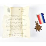 A World War I 1914-15 Star awarded to G-1701 Pte. W.J. Seach Midd'x. R., KIA with letter of