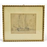 HERCULES BRABAZON BRABAZON (1821-1906); pencil sketch depicting a sailing vessel, initialled lower