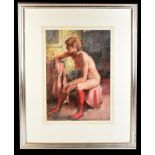 BOHUSLAV BARLOW (Czech, born 1947); pastel, 'Nude with Red Socks', apparently unsigned, with