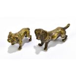 A miniature bronze model of a bulldog, length 5cm, and a similar example of a dachshund, length