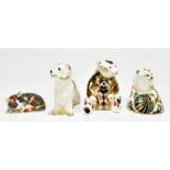 ROYAL CROWN DERBY; four animal paperweights to include 'Leopard Cub' no.83/1500, complete with