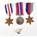 A World War II group of three comprising War Medal and 1939-1945 and France and Germany Stars,