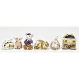 ROYAL CROWN DERBY; six paperweights to include 'Pickworth Piglet', complete with certificate, '