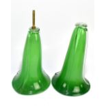 Two contemporary green coloured Murano style glass ceiling shades, with trailed decoration, one