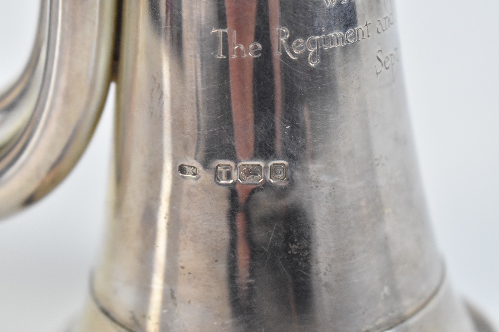 An unusual Elizabeth II hallmarked silver presentation bugle of typical form and size, inscribed ' - Image 3 of 8