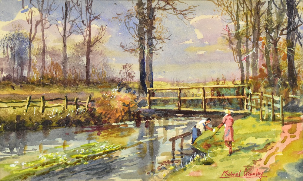 MICHAEL CRAWLEY; watercolour, 'Markeaton Brook, Derby', signed and inscribed verso, 13 x 21.5cm, - Image 2 of 4
