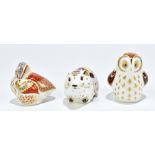 ROYAL CROWN DERBY; three paperweights to include 'Owlet', 'Bank Vole', etc (3).Additional