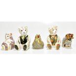 ROYAL CROWN DERBY; five animal paperweights to include 'Derby County Ram', 'Teddy Bear' no.728/1500,