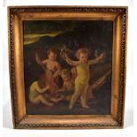 19TH CENTURY CONTINENTAL SCHOOL; oil on canvas, cherubs within a landscape, unsigned, 52 x 48cm,