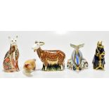 ROYAL CROWN DERBY; five animal paperweights to include 'Scottish Terrier' no.343/2000, 'Duck-