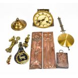 A Vienna clock dial and movement, complete with pendulum and key, together with assorted metalware