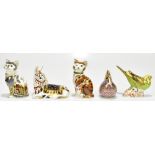 ROYAL CROWN DERBY; five animal paperweights to include 'Thistle' no.1236/1500, complete with