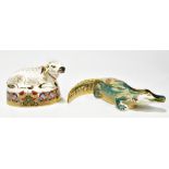 ROYAL CROWN DERBY; two animal paperweights comprising 'Alligator' and 'Water Buffalo', each with