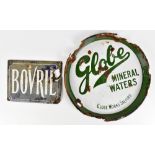 BOVRIL; an advertising enamel sign, 15 x 20cm, together with an advertising enamel tray for Globe