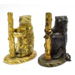 BEAR BAITING INTEREST; two unusual vestas in the form of bears holding a post, height of larger