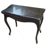 A 19th century French serpentine fronted ebonised card table with inset green felt, raised on