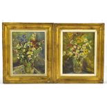 CATHERINE GUERIN; a pair of oils on board, still life studies of flowers, both signed, 23 x 17cm,